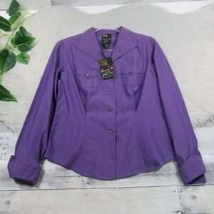 DANA B & KAREN Born In The Navy Purple Button Front Shirt Women’s Size 4 NEW